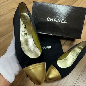 Chanel Black and Gold Flats with Iconic Two-Tone Design